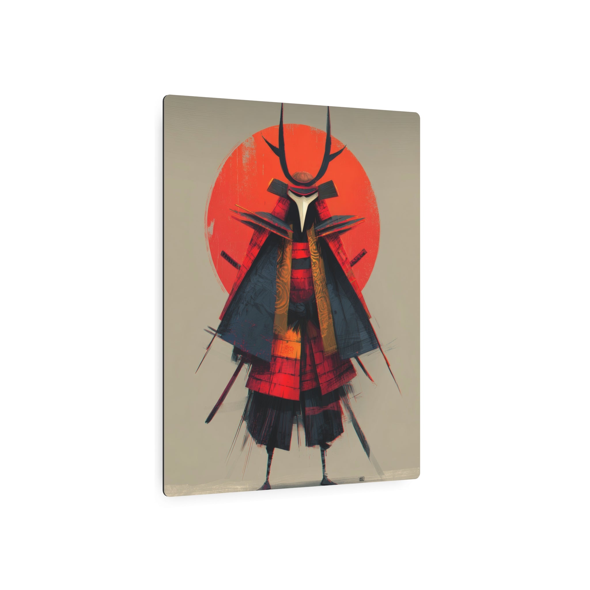 Samurai Metal Art Sign — Red Sun Warrior Wall Decor