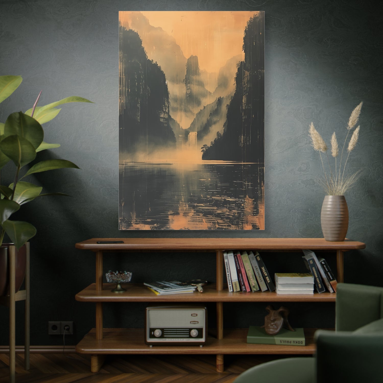 Chinese Landscape Art - Moody Mountain Lake Landscape Art - The Art Hub