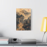 Zen Mountain Mist Canvas Art — Japanese Pagoda Landscape on Stretched Matte Canvas - The Art Hub