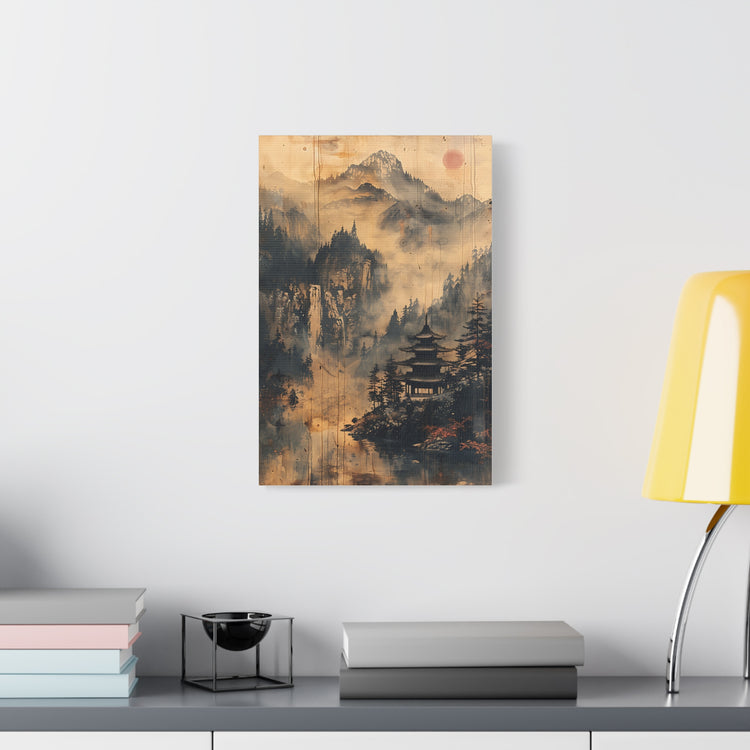 Zen Mountain Mist Canvas Art — Japanese Pagoda Landscape on Stretched Matte Canvas - The Art Hub