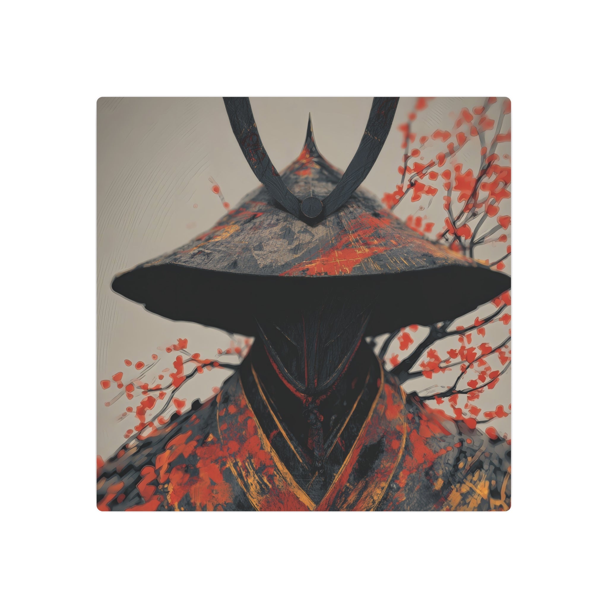 Metal Art Sign — Samurai Shadow with Autumn Maples