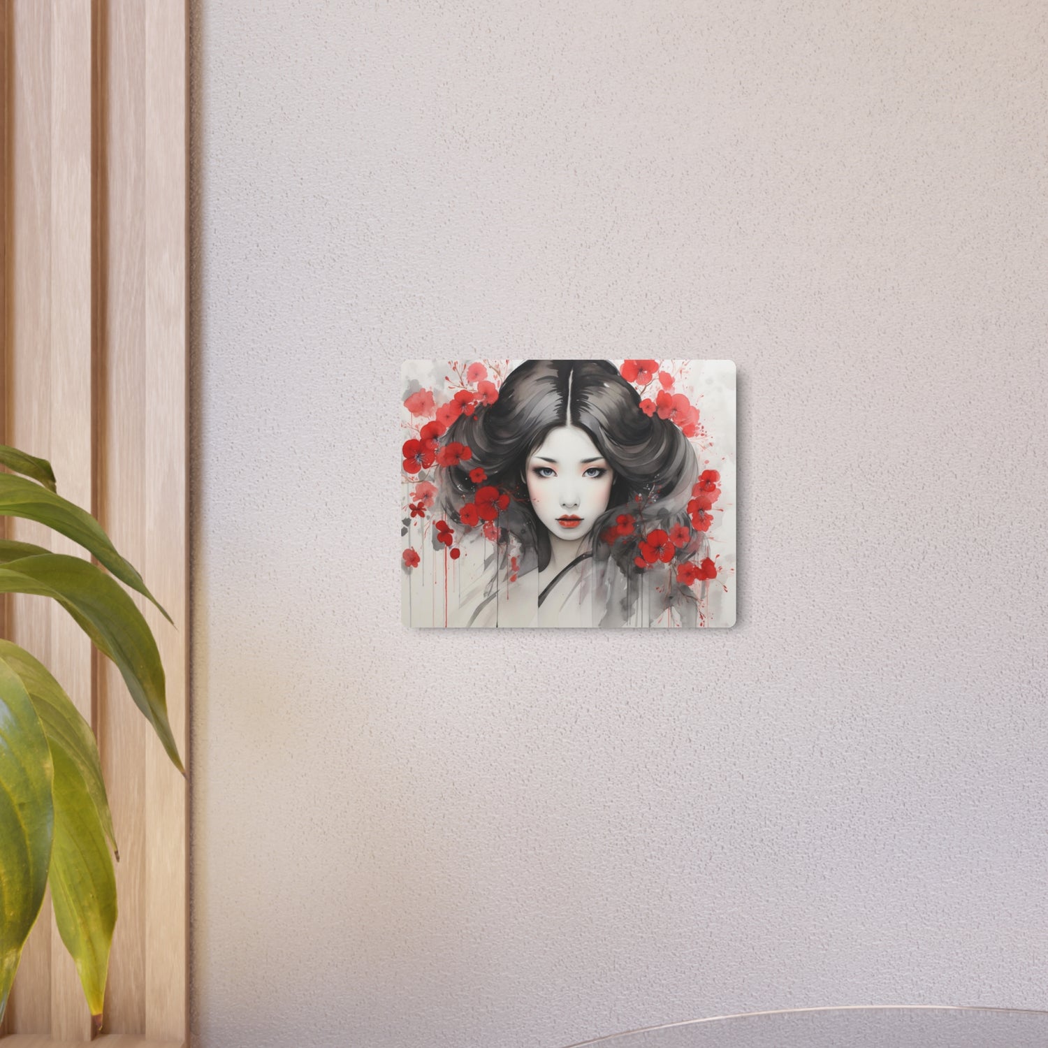 Metal Art Ethereal Geisha Portrait with Red Poppies  Japanese-Inspired Wall Decor - The Art Hub