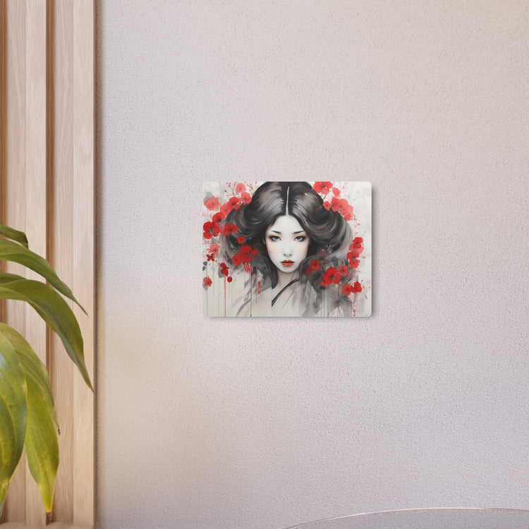 Metal Art Ethereal Geisha Portrait with Red Poppies  Japanese-Inspired Wall Decor - The Art Hub