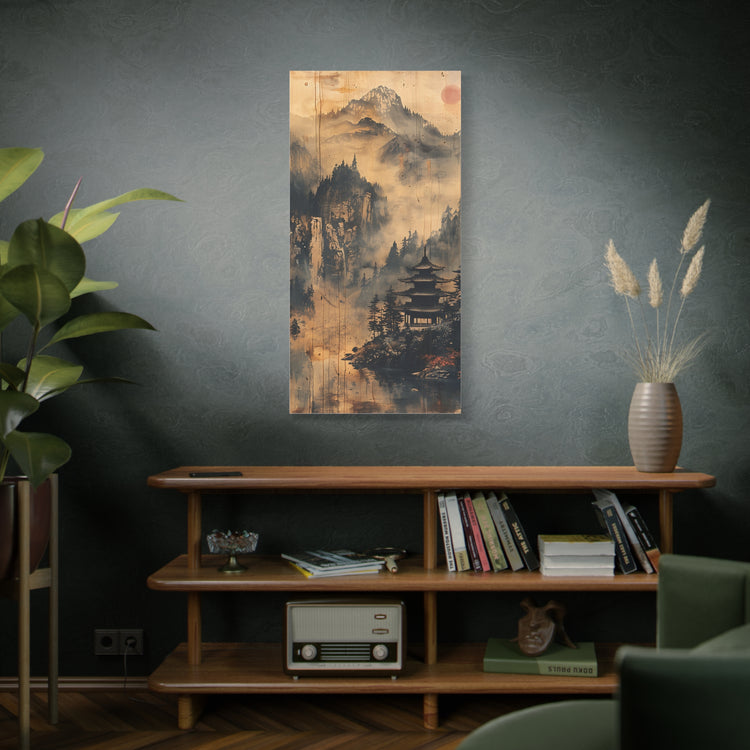 Zen Mountain Mist Canvas Art — Japanese Pagoda Landscape on Stretched Matte Canvas - The Art Hub