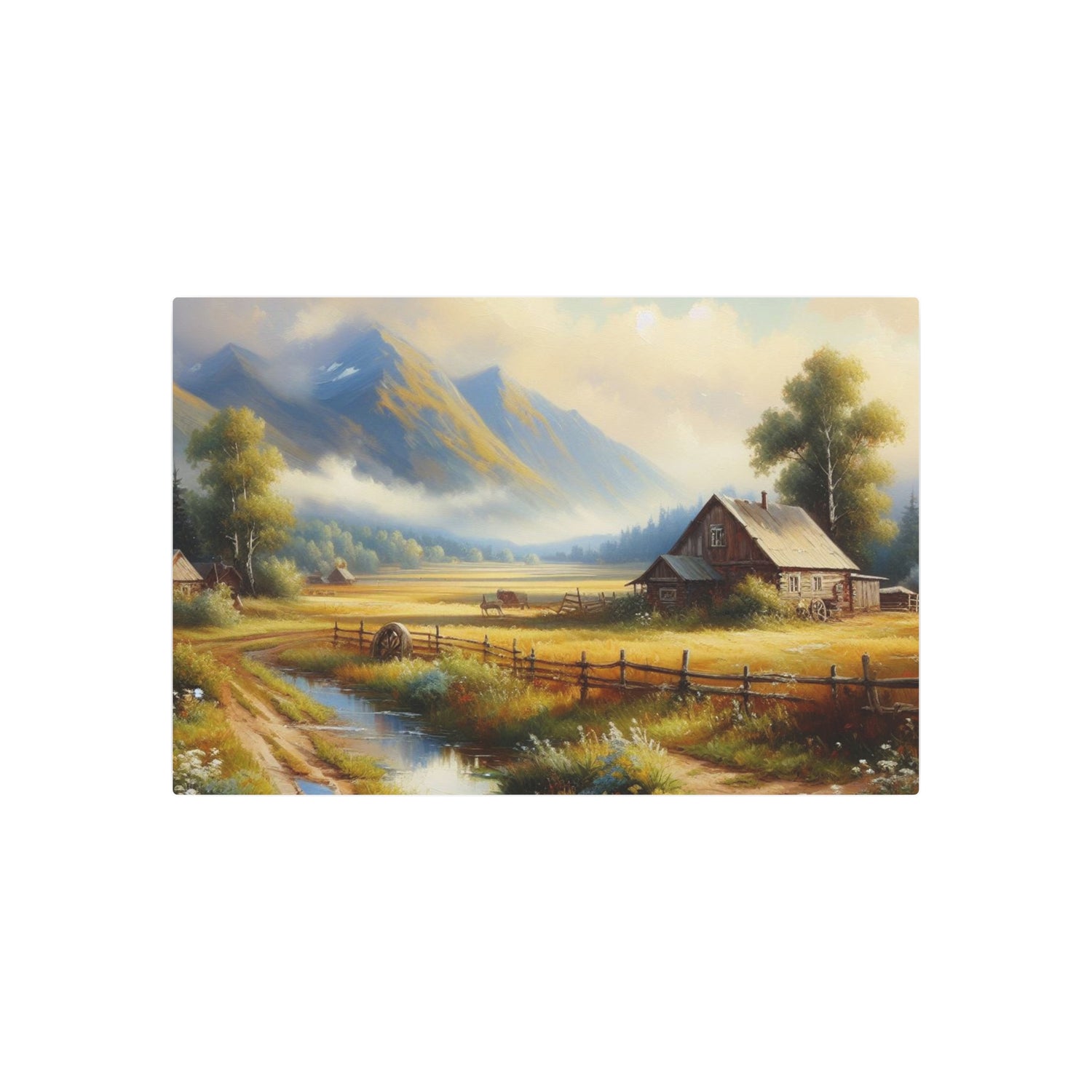 Metal Art Rustic Mountain Farm Scene Metal Art Wall Decor - The Art Hub