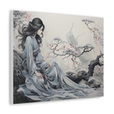 Canvas Wall Art Serene Geisha in Misty Cherry Blossom - The Art Hub