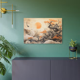 Japanese Landscape Metal Art Orange Sun & Bonsai Trees Wall Decor - The Art Hub