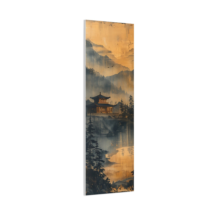 Golden Mist Mountain Landscape Canvas — Asian Pagoda Wall Art - The Art Hub