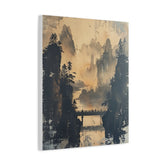Serene Mountain Bridge Canvas Wall Art — East Asian Landscape Matte Stretched Print - The Art Hub