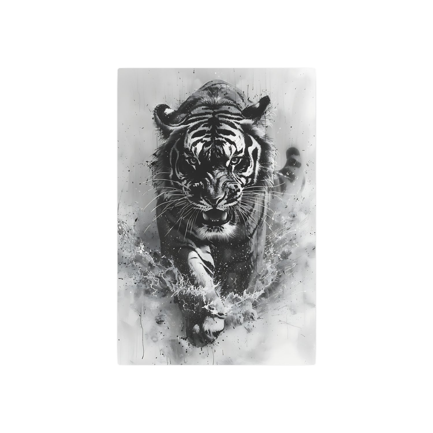Tiger Metal Art — Dramatic Black & White Running Tiger Wall Decor - The Art Hub