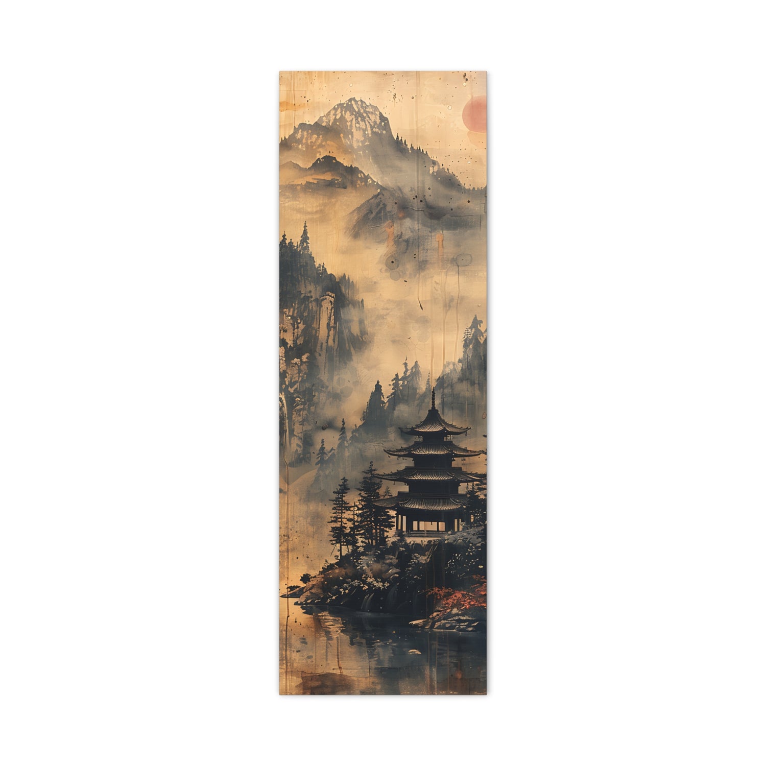 Zen Mountain Mist Canvas Art — Japanese Pagoda Landscape on Stretched Matte Canvas - The Art Hub
