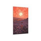 Sunset Meadow Metal Art — Girl Walking Through Lavender Field Wall Decor - The Art Hub