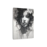 Metal Wall Art Sign — Monochrome Portrait of Woman with Floral Accents - The Art Hub