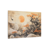 Japanese Landscape Metal Art Orange Sun & Bonsai Trees Wall Decor - The Art Hub