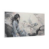 Canvas Wall Art Serene Geisha in Misty Cherry Blossom - The Art Hub