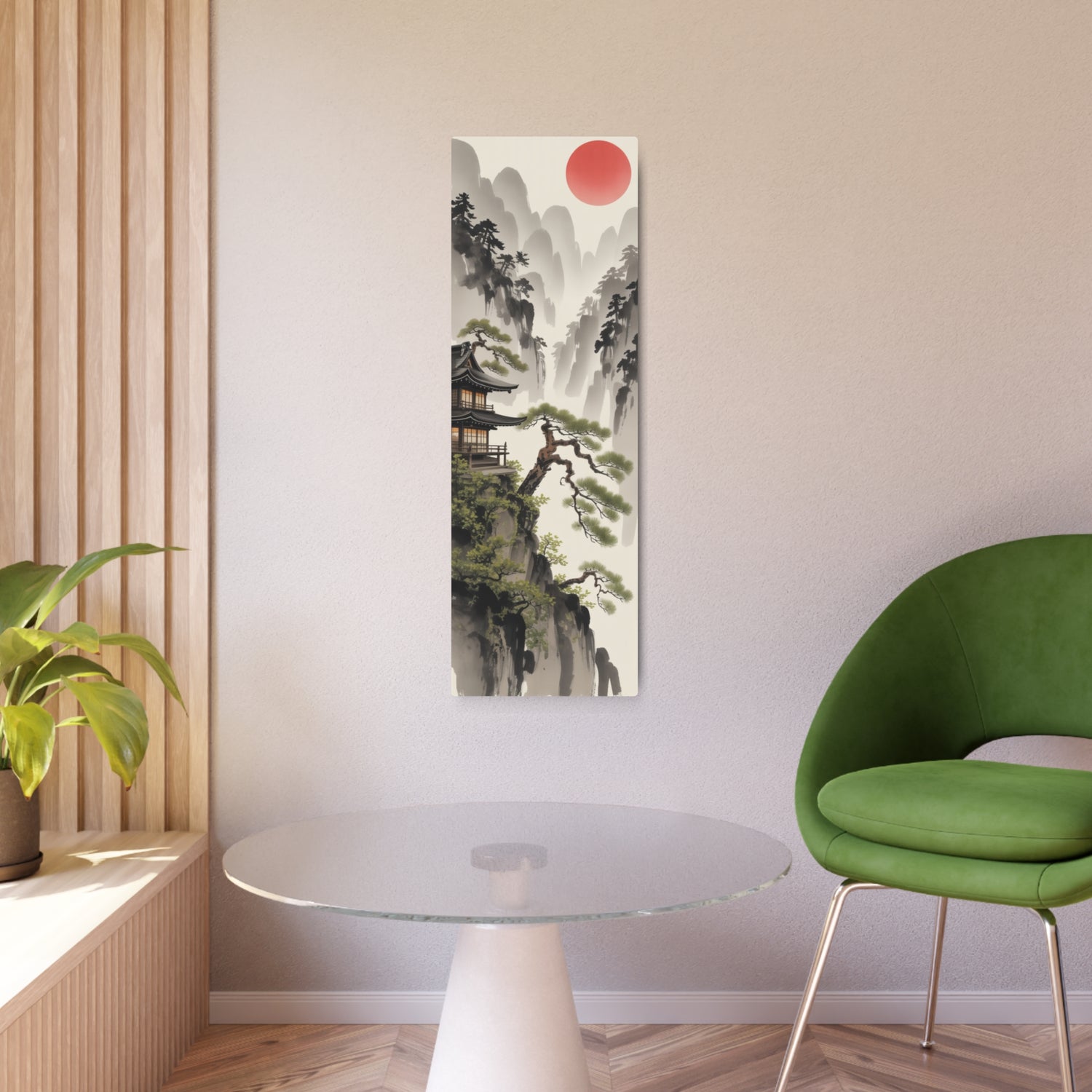 Zen Mountain Metal Art Japanese Landscape with Red Sun - The Art Hub