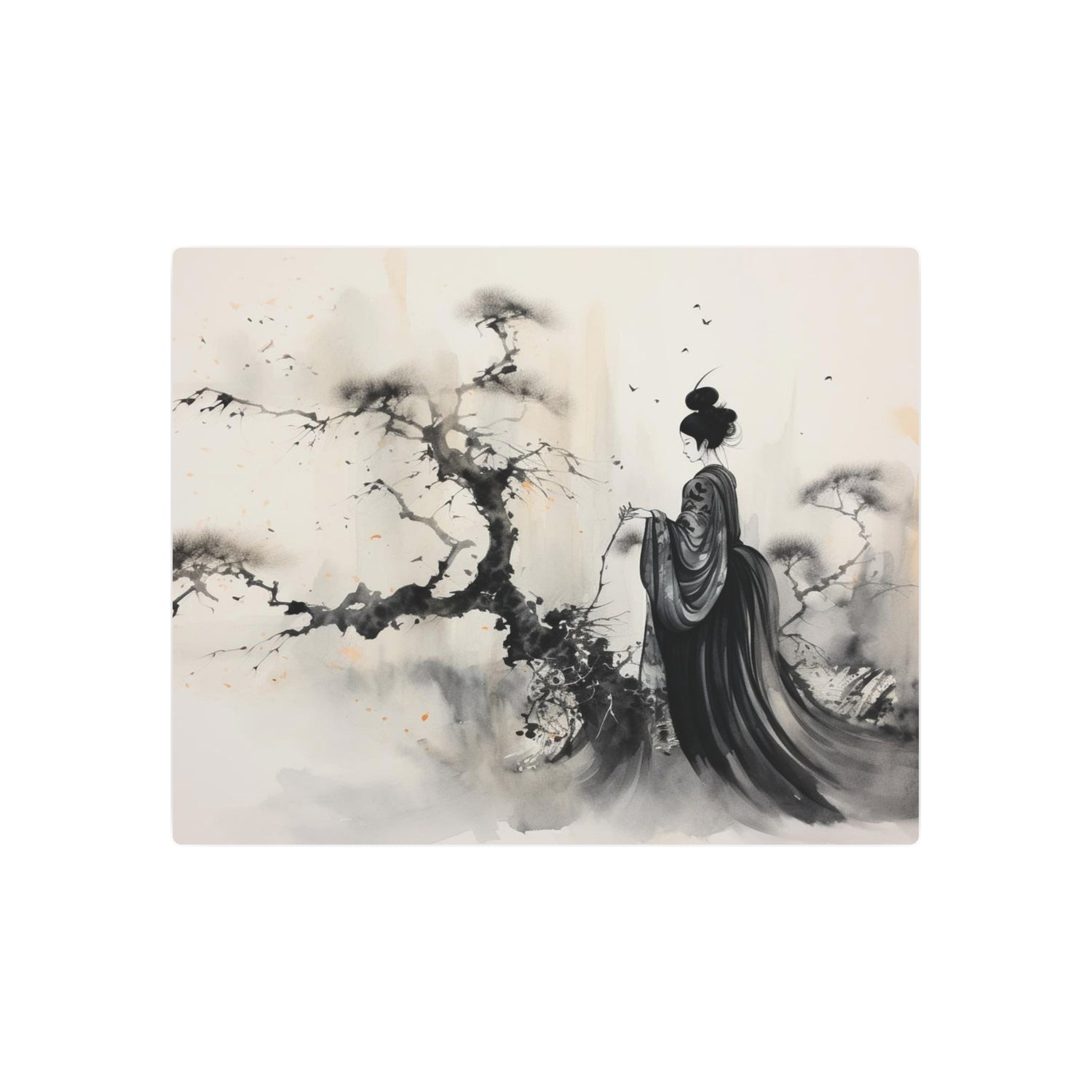 Metal Art Zen Geisha Ink Landscape Wall Plaque - The Art Hub