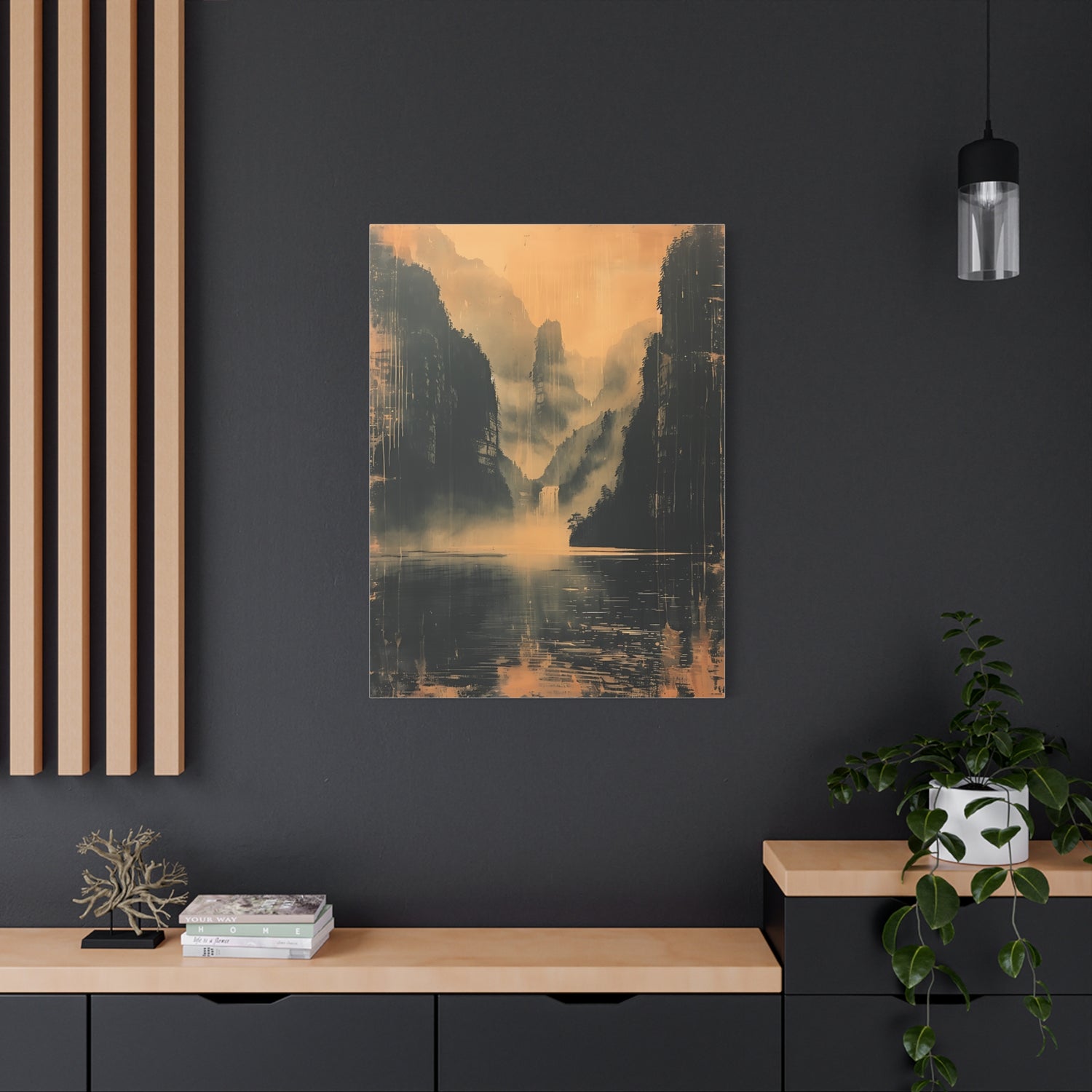 Chinese Landscape Art - Moody Mountain Lake Landscape Art - The Art Hub