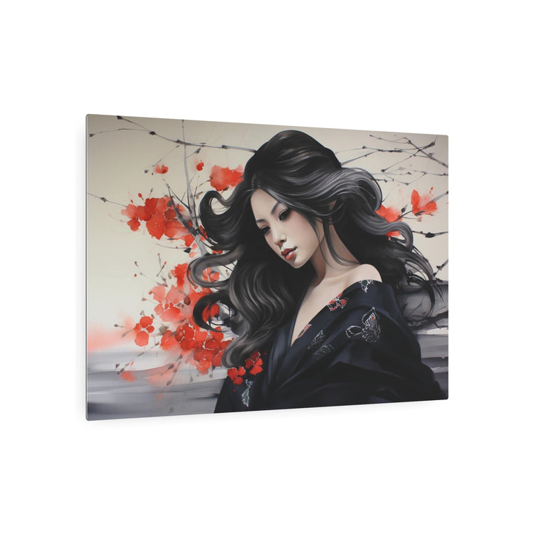Metal Art Elegant Geisha Portrait Wall Art with Red Poppies | Asian-Inspired Decorative Metal Art - The Art Hub