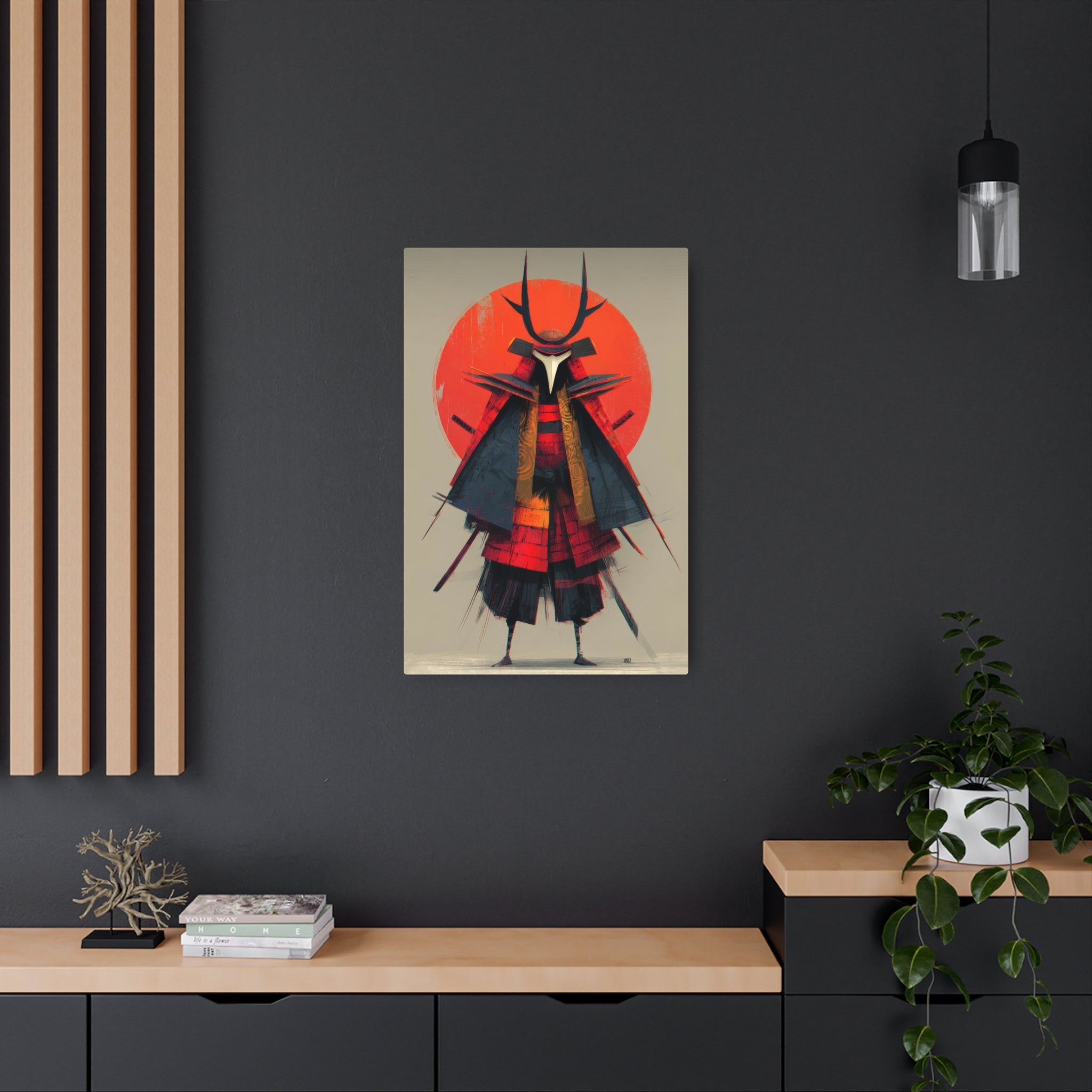 Samurai Metal Art Sign — Red Sun Warrior Wall Decor
