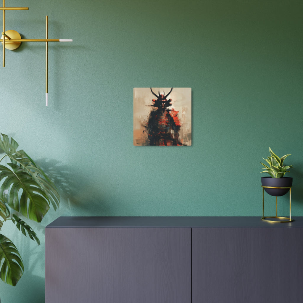Samurai Metal Art Sign — Abstract Red Warrior Wall Decor