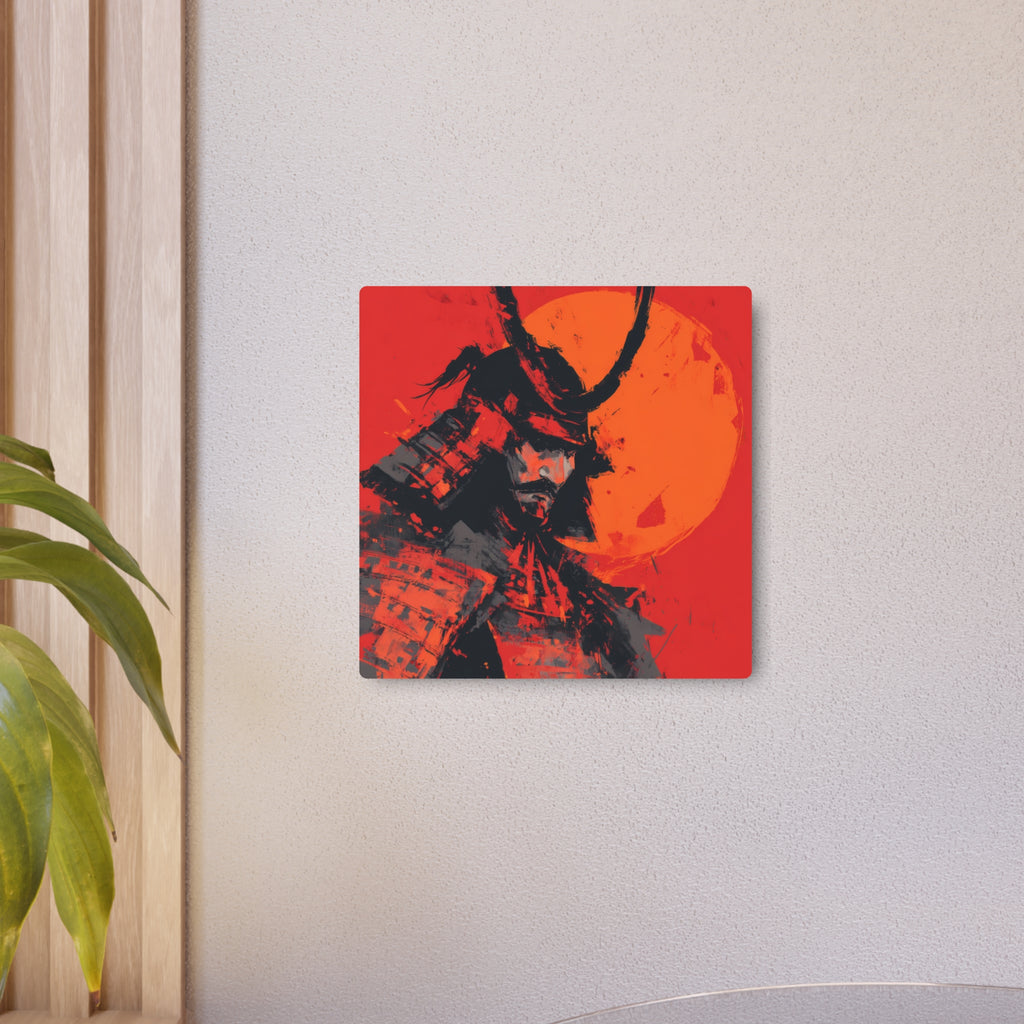 Samurai Moon Metal Art Sign — Red Warrior Wall Decor