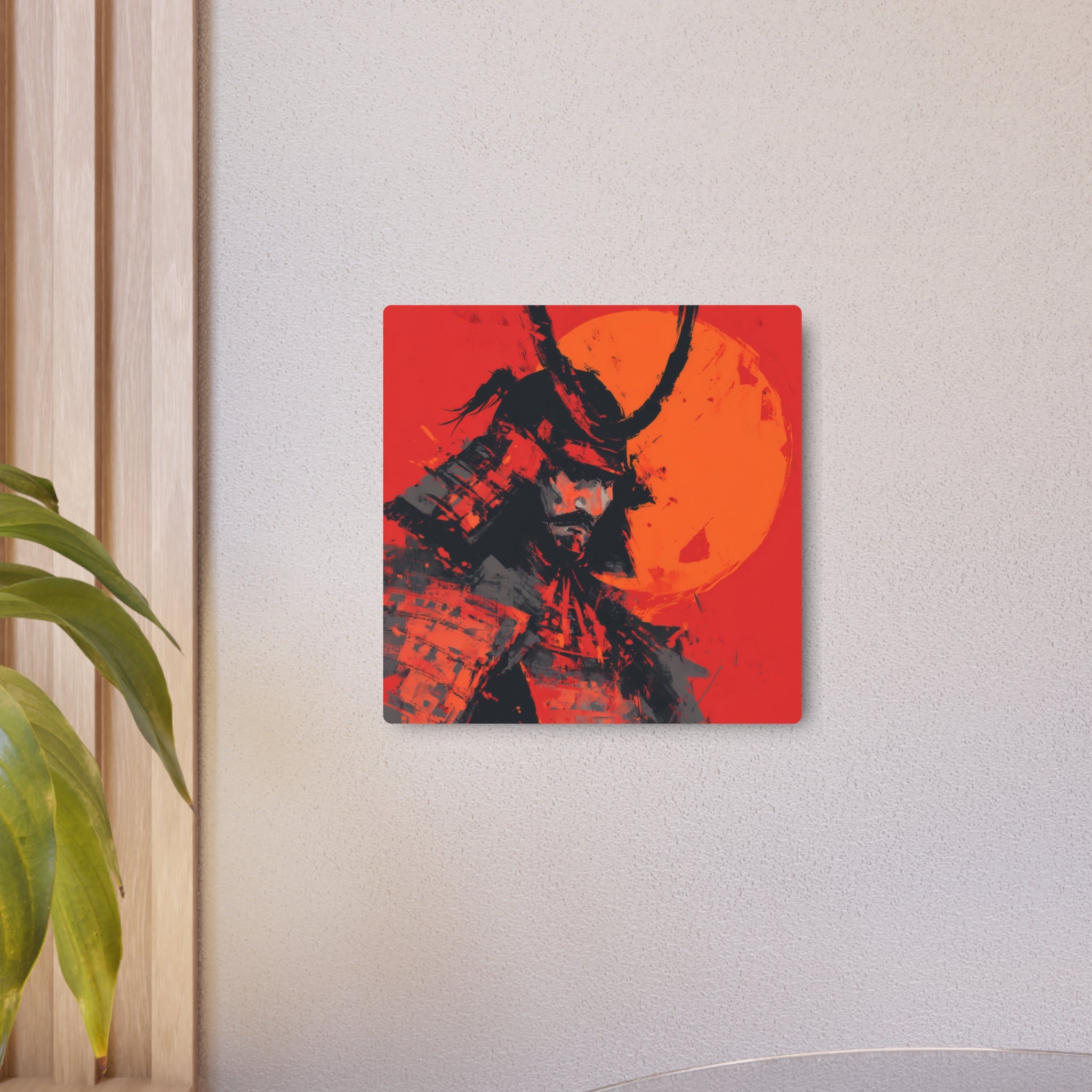 Samurai Moon Metal Art Sign — Red Warrior Wall Decor