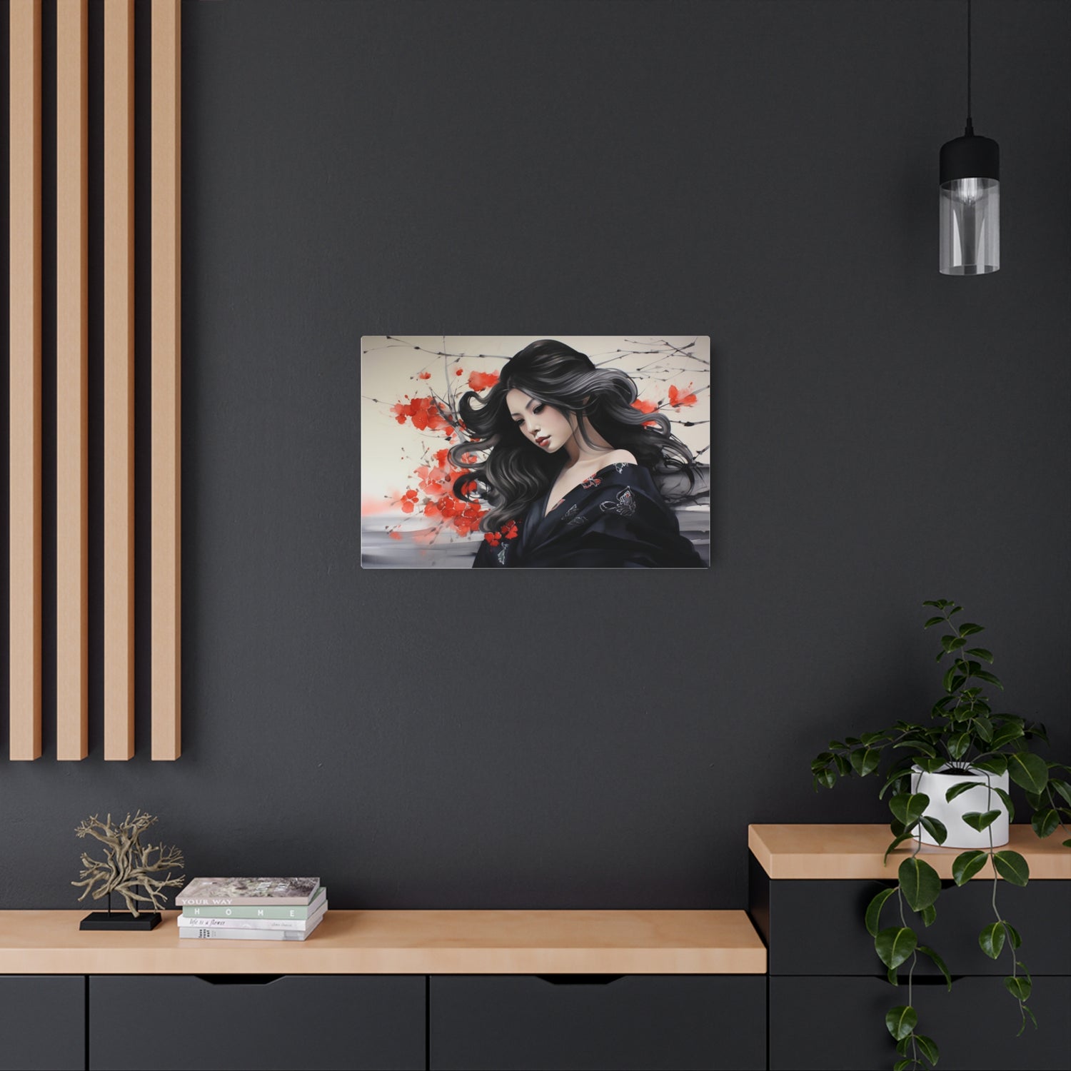 Metal Art Elegant Geisha Portrait Wall Art with Red Poppies | Asian-Inspired Decorative Metal Art - The Art Hub