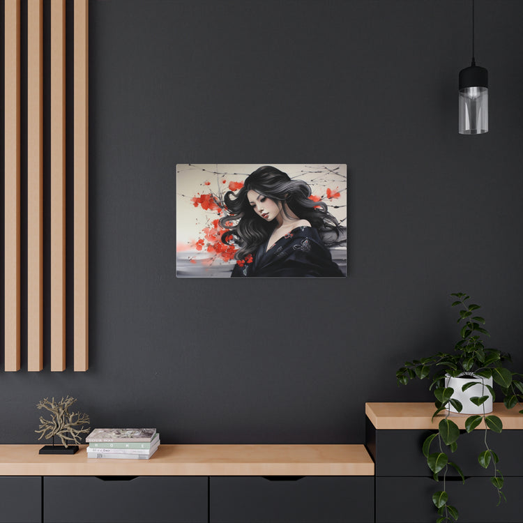 Metal Art Elegant Geisha Portrait Wall Art with Red Poppies | Asian-Inspired Decorative Metal Art - The Art Hub