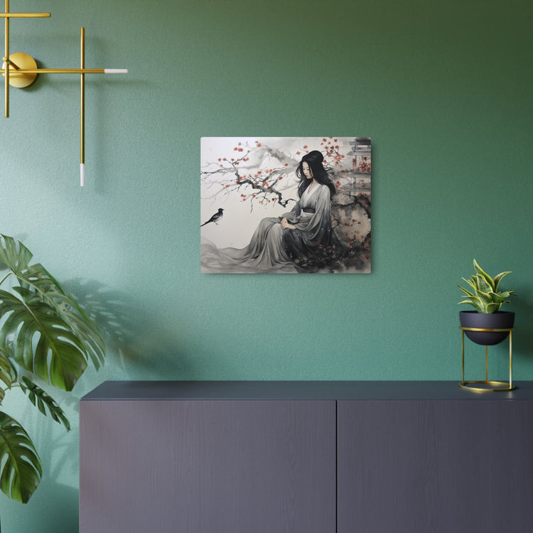 Oriental Lady Metal Art Serene Geisha with Cherry Blossoms Wall Decor - The Art Hub