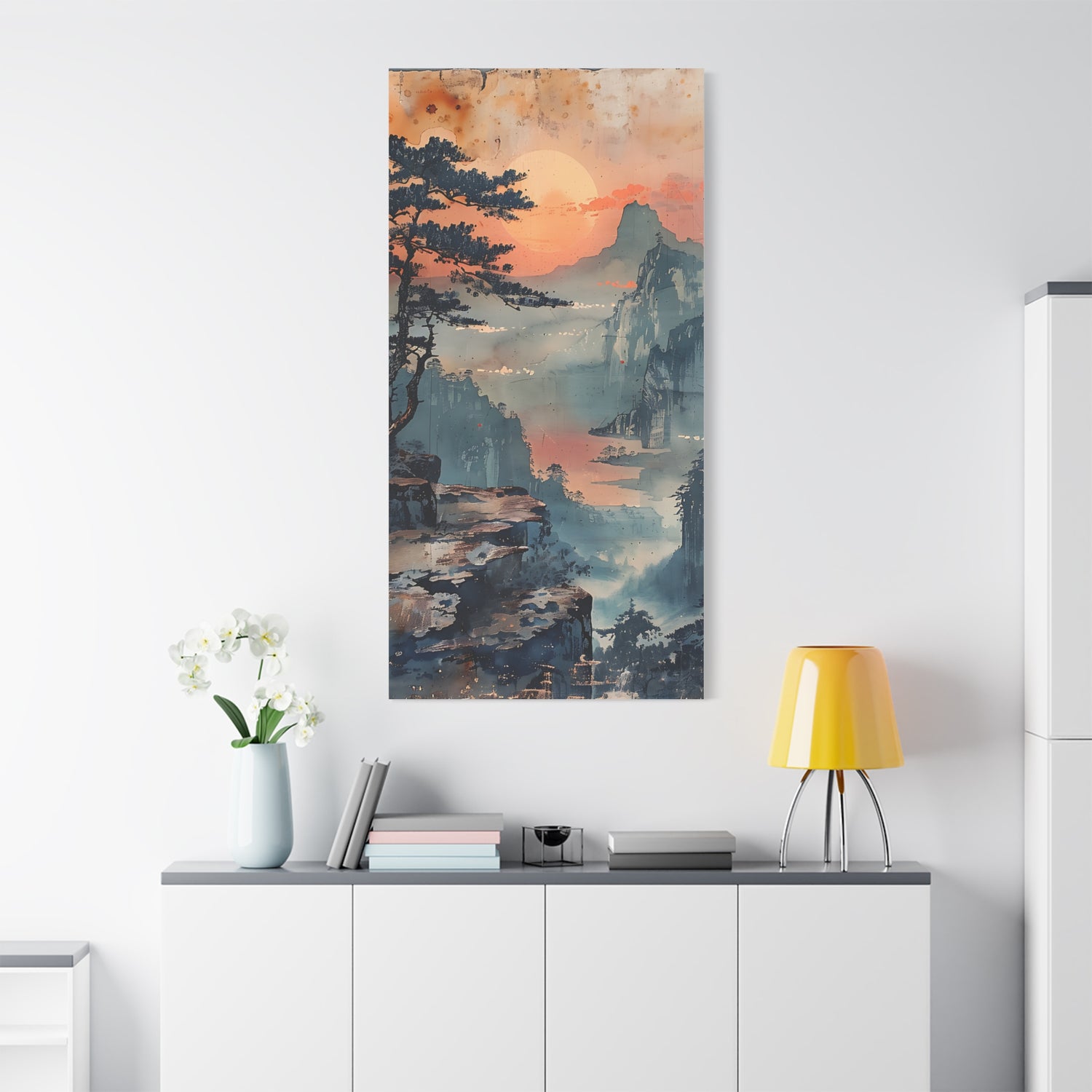 Sunset Mountain Landscape Canvas Print — Misty Pine Cliff Wall Art - The Art Hub