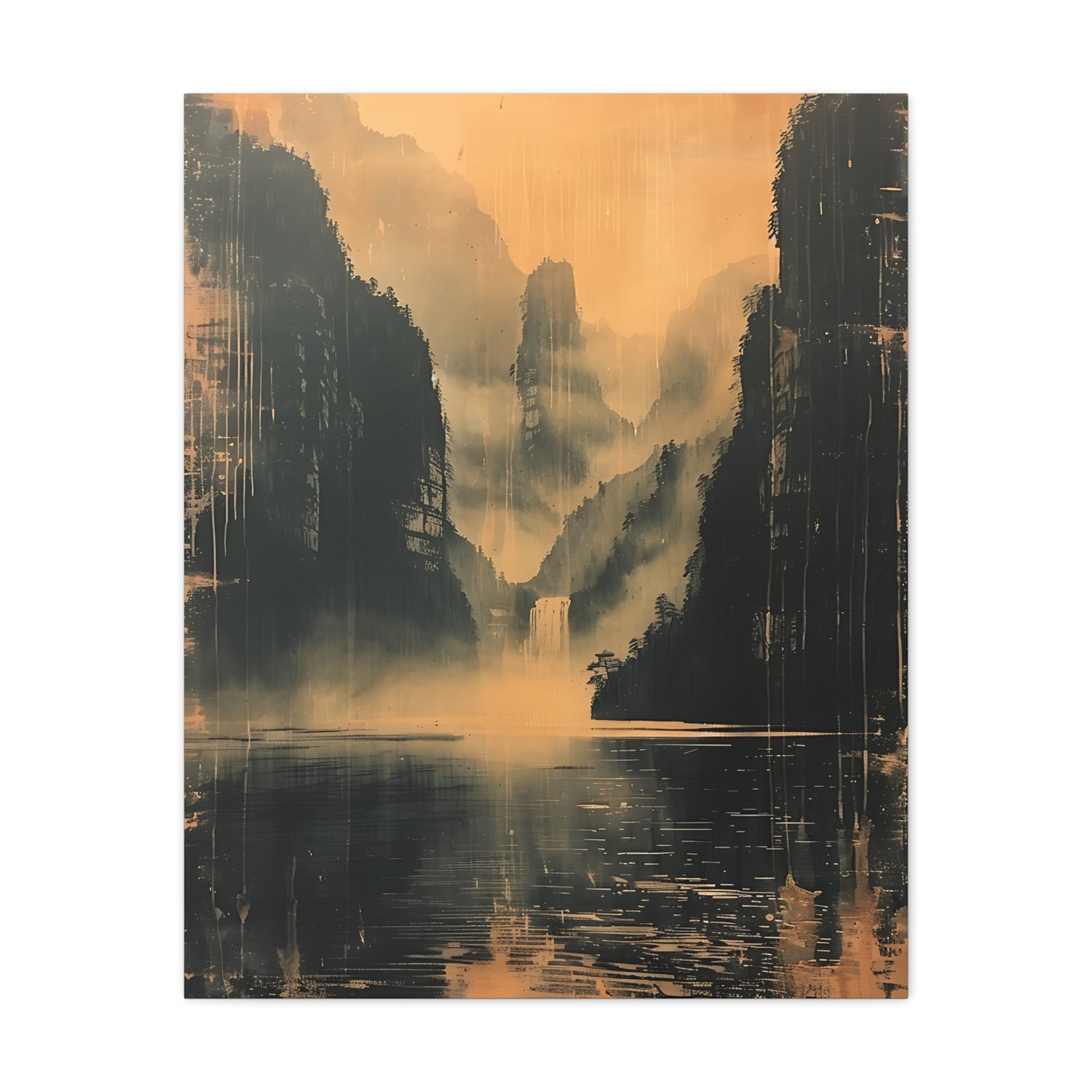 Chinese Landscape Art - Moody Mountain Lake Landscape Art - The Art Hub