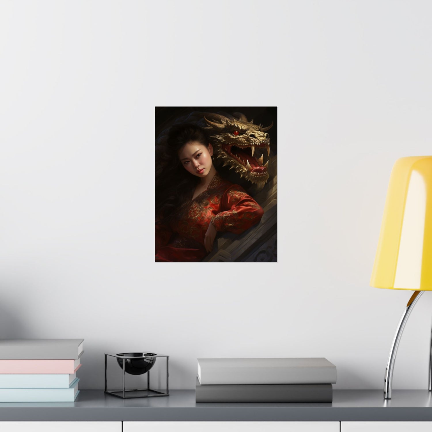 Matte Vertical Poster — Asian Warrior Woman with Dragon Art Print - The Art Hub