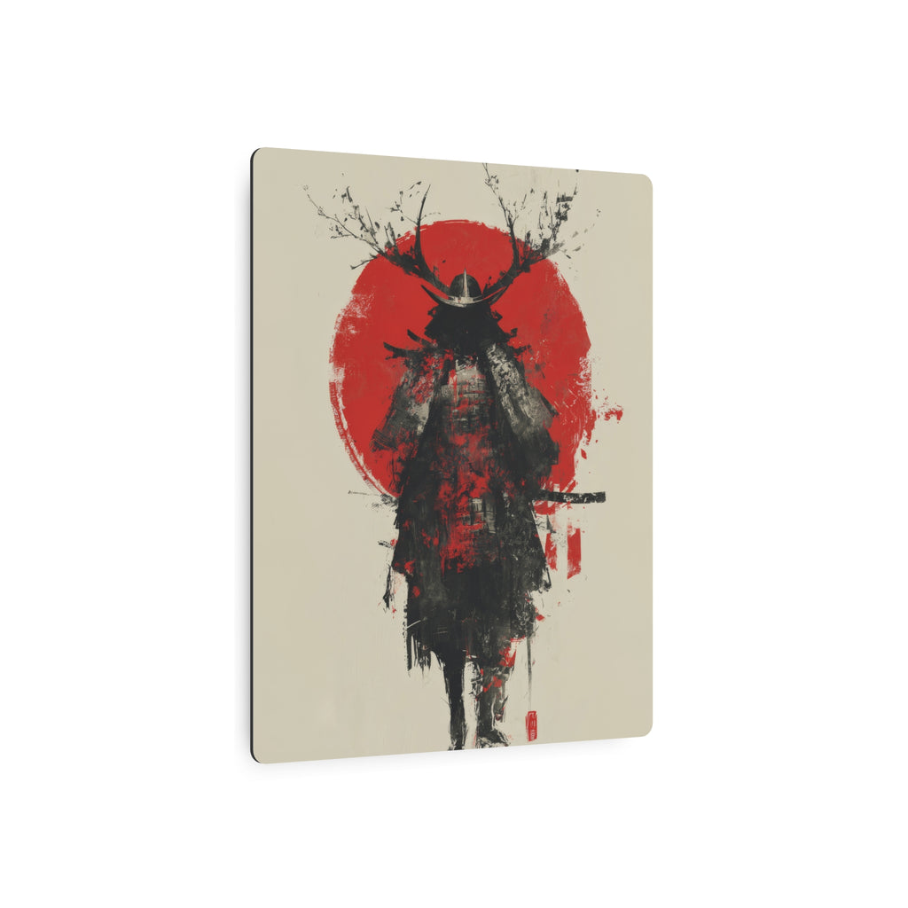 Samurai Metal Art Sign — Red Sun Warrior Wall Decor
