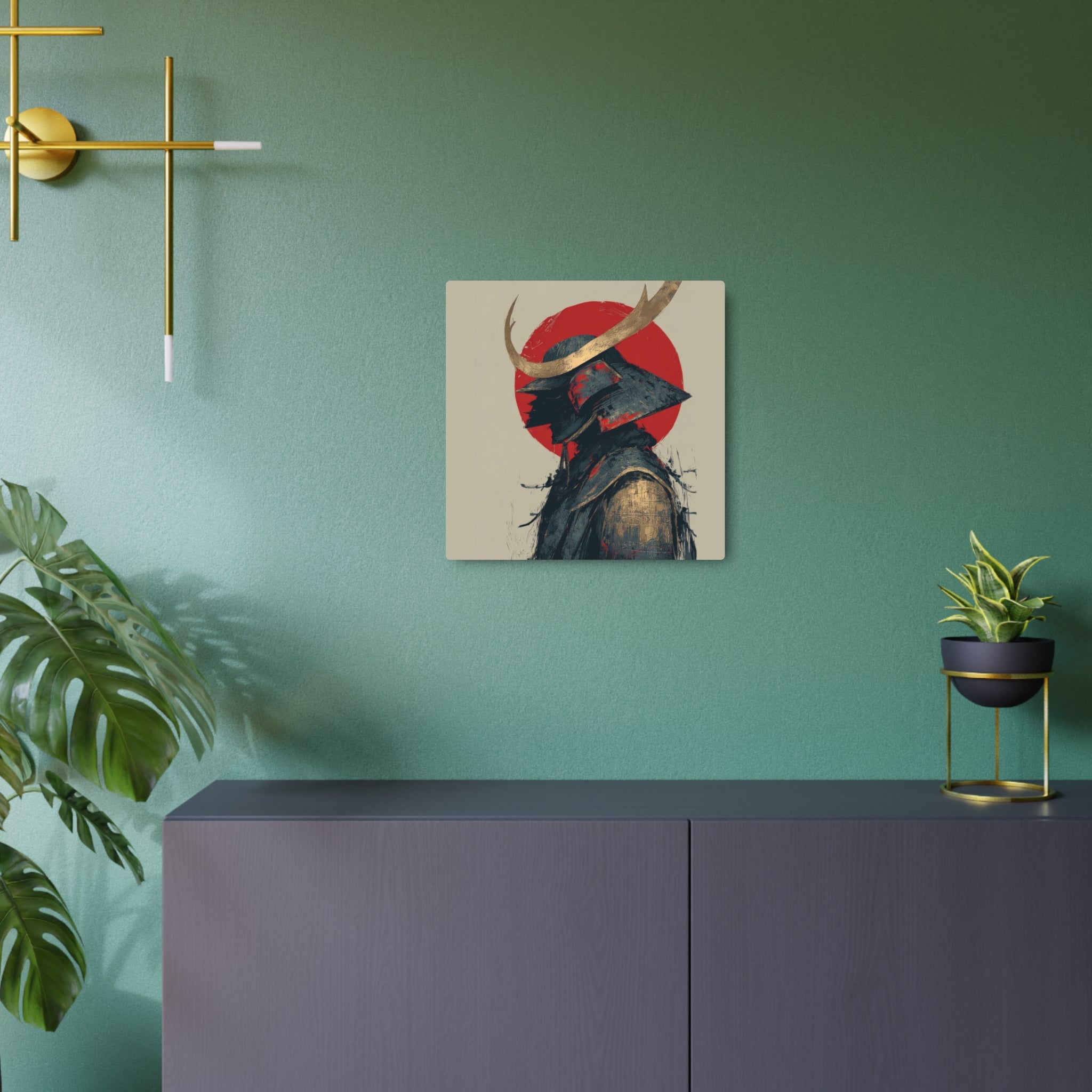 Samurai Helmet Metal Art Sign — Japanese Warrior Wall Decor