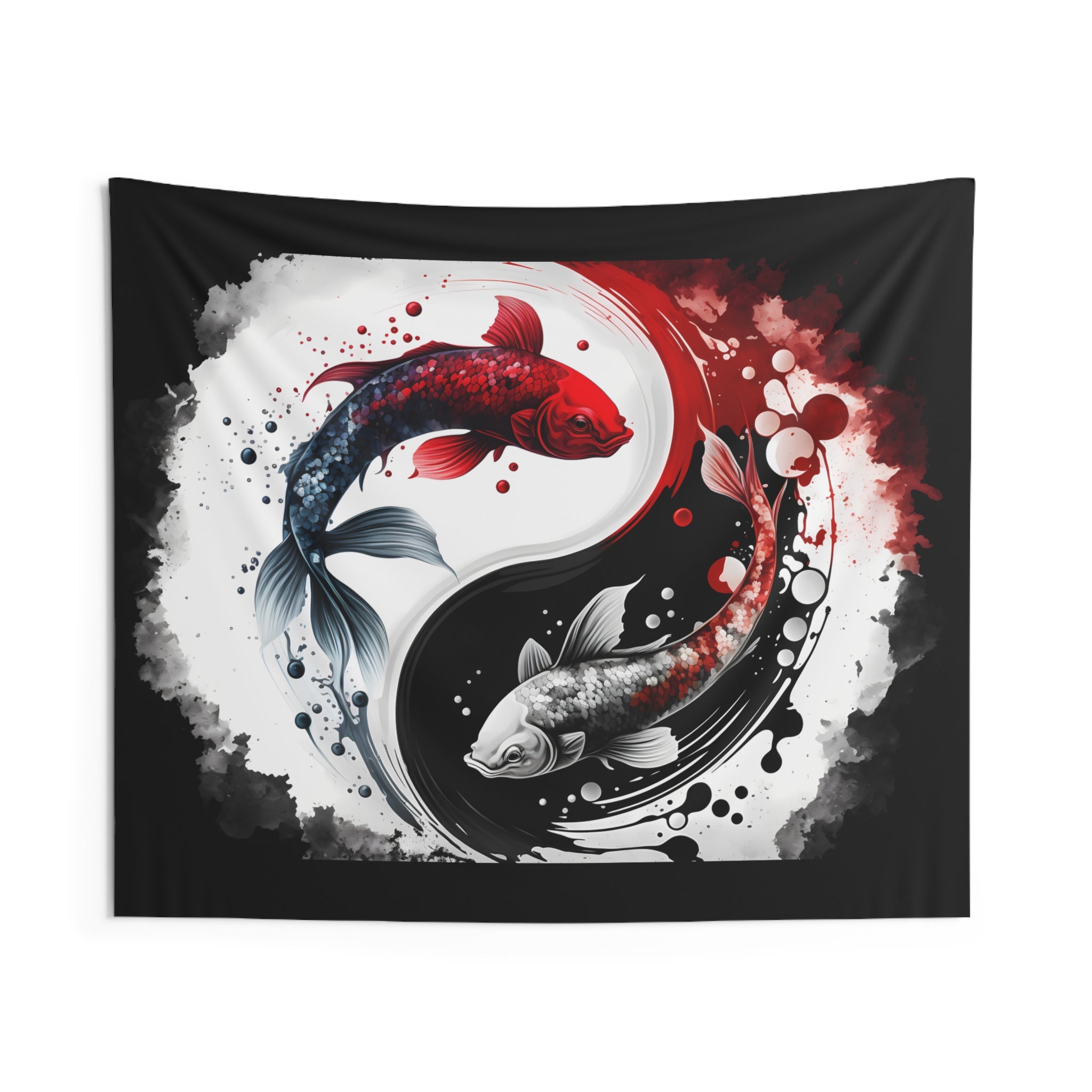 Yin Yang Koi Wall Tapestry — Red & Black Koi Fish Indoor Tapestry