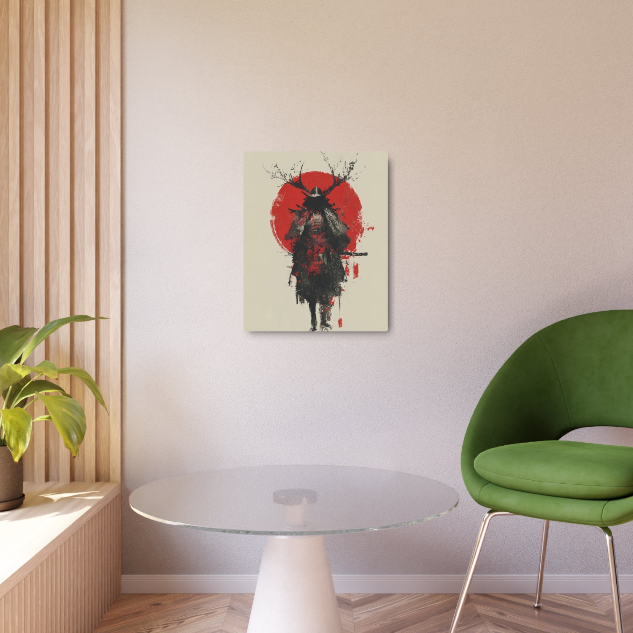 Samurai Metal Art Sign — Red Sun Warrior Wall Decor