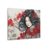 Metal Art Asian Woman with Red Blossoms Decorative Wall Art - The Art Hub
