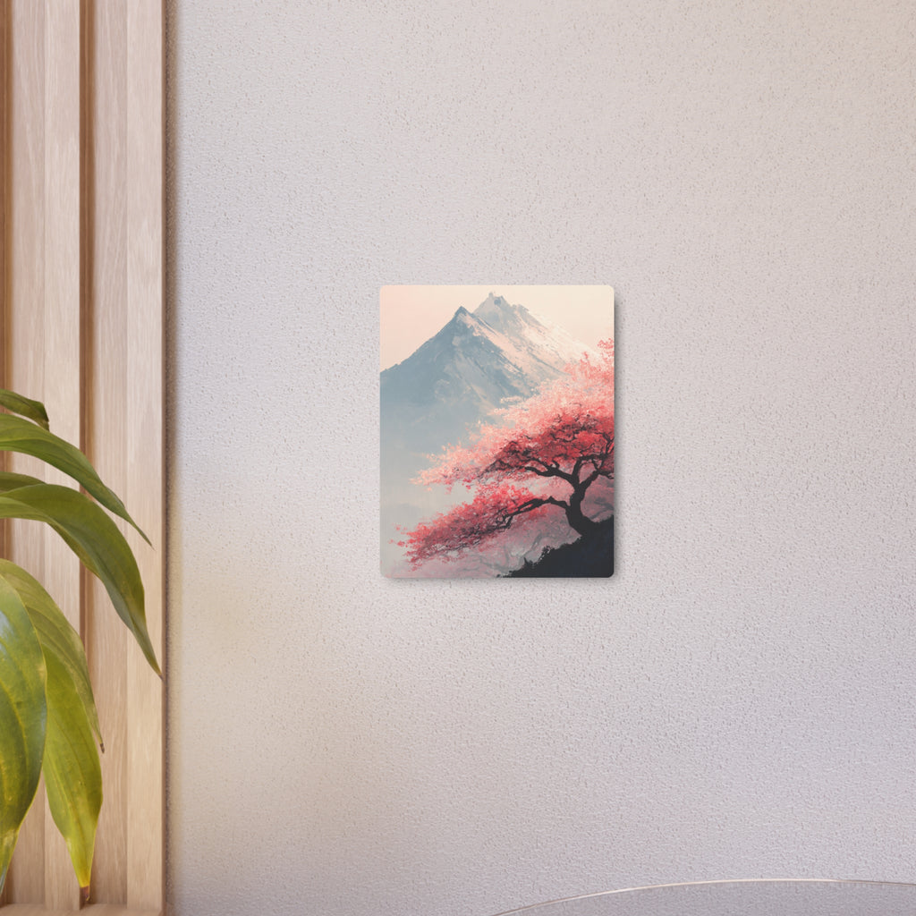 Metal Art Sign - Cherry Blossom Mountain Landscape Wall Decor