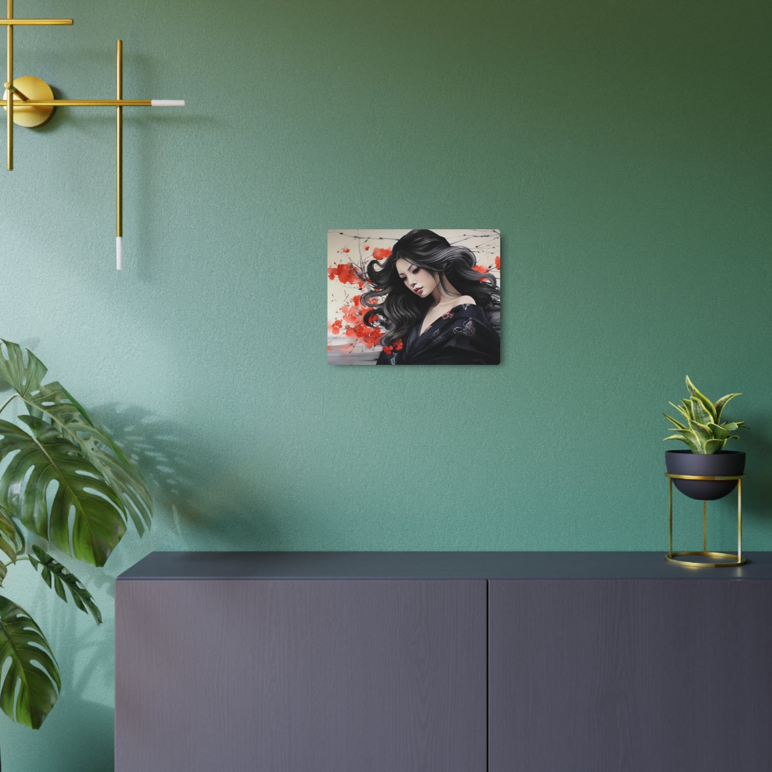 Metal Art Elegant Geisha Portrait Wall Art with Red Poppies | Asian-Inspired Decorative Metal Art - The Art Hub