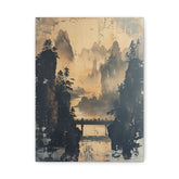 Serene Mountain Bridge Canvas Wall Art — East Asian Landscape Matte Stretched Print - The Art Hub