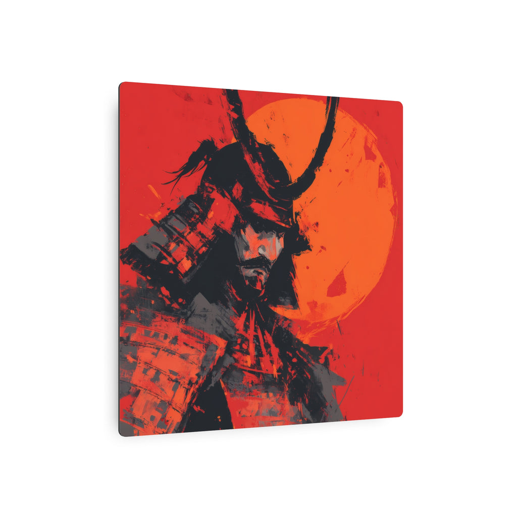 Samurai Moon Metal Art Sign — Red Warrior Wall Decor