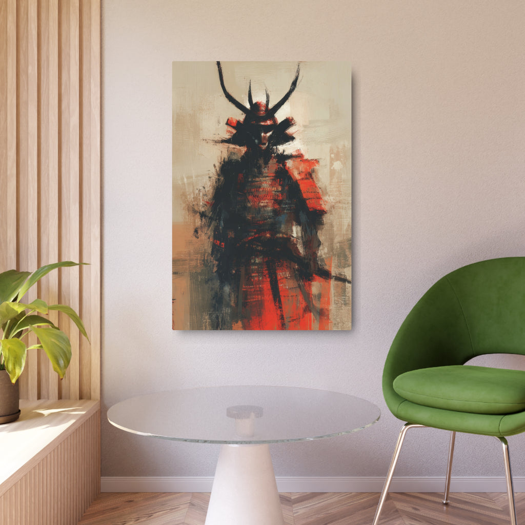 Samurai Metal Art Sign — Abstract Red Warrior Wall Decor