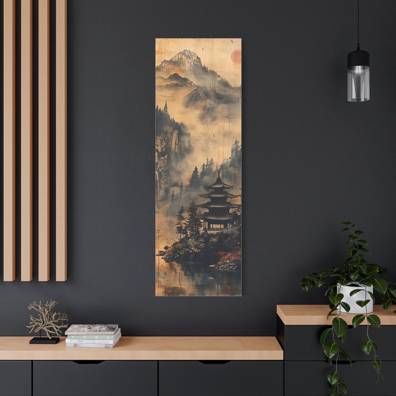 Zen Mountain Mist Canvas Art — Japanese Pagoda Landscape on Stretched Matte Canvas - The Art Hub