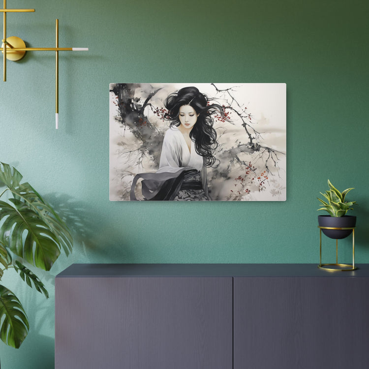 Asian Ink Painting Metal Art Serene Geisha Wall Decor - The Art Hub