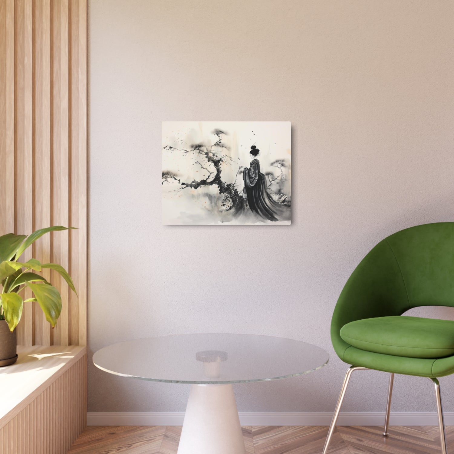 Metal Art Zen Geisha Ink Landscape Wall Plaque - The Art Hub