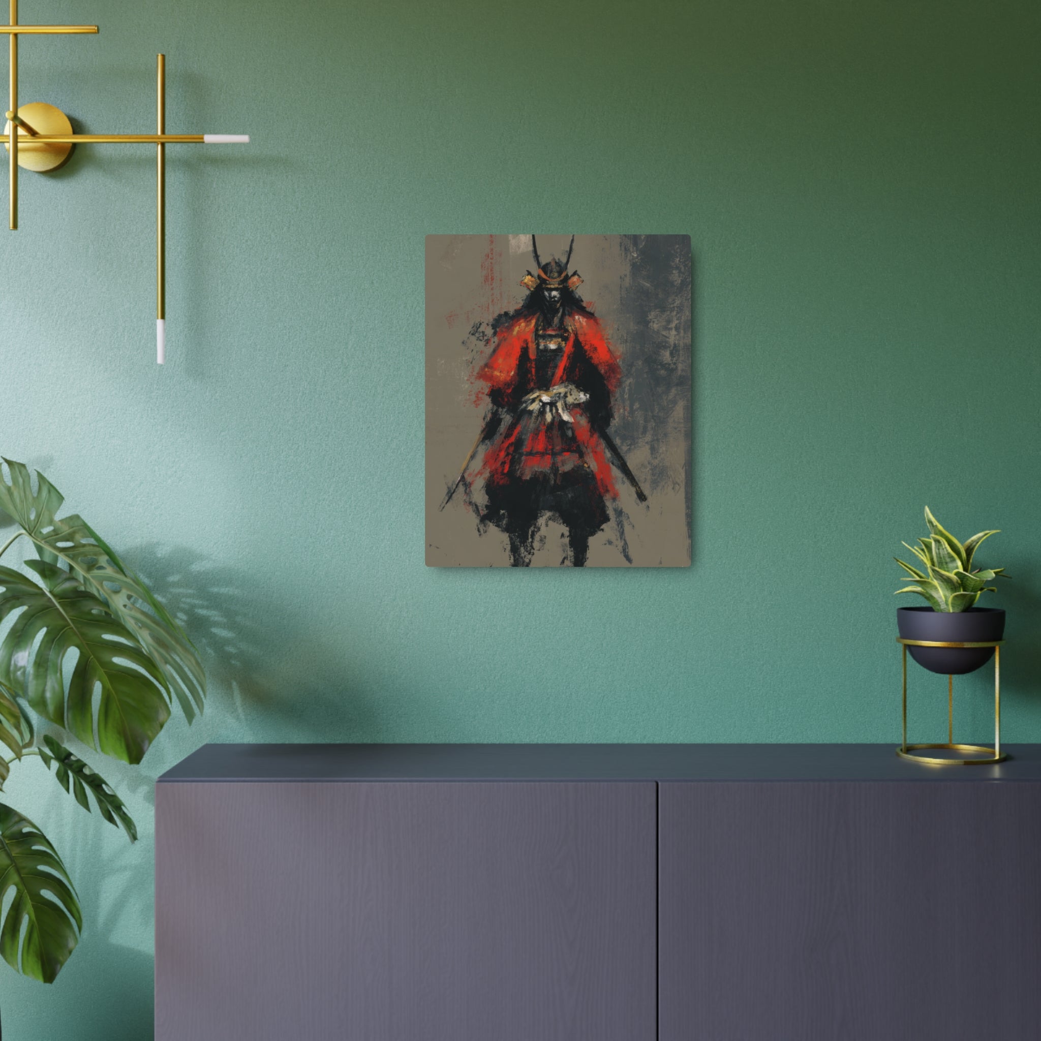 Samurai Warrior Metal Art Sign — Abstract Red Armor Wall Décor