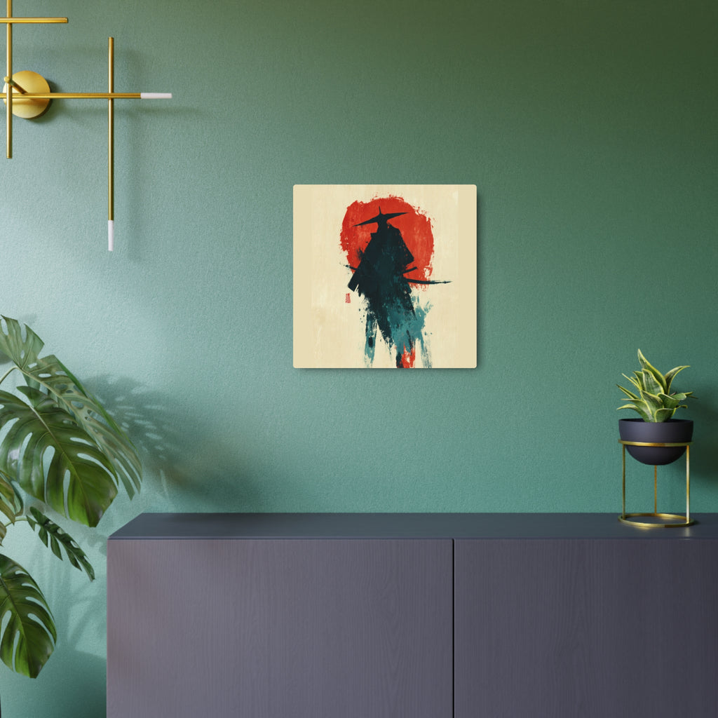 Samurai Silhouette Metal Art Sign — Japanese Ink Wash Wall Decor