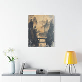 Serene Mountain Bridge Canvas Wall Art — East Asian Landscape Matte Stretched Print - The Art Hub