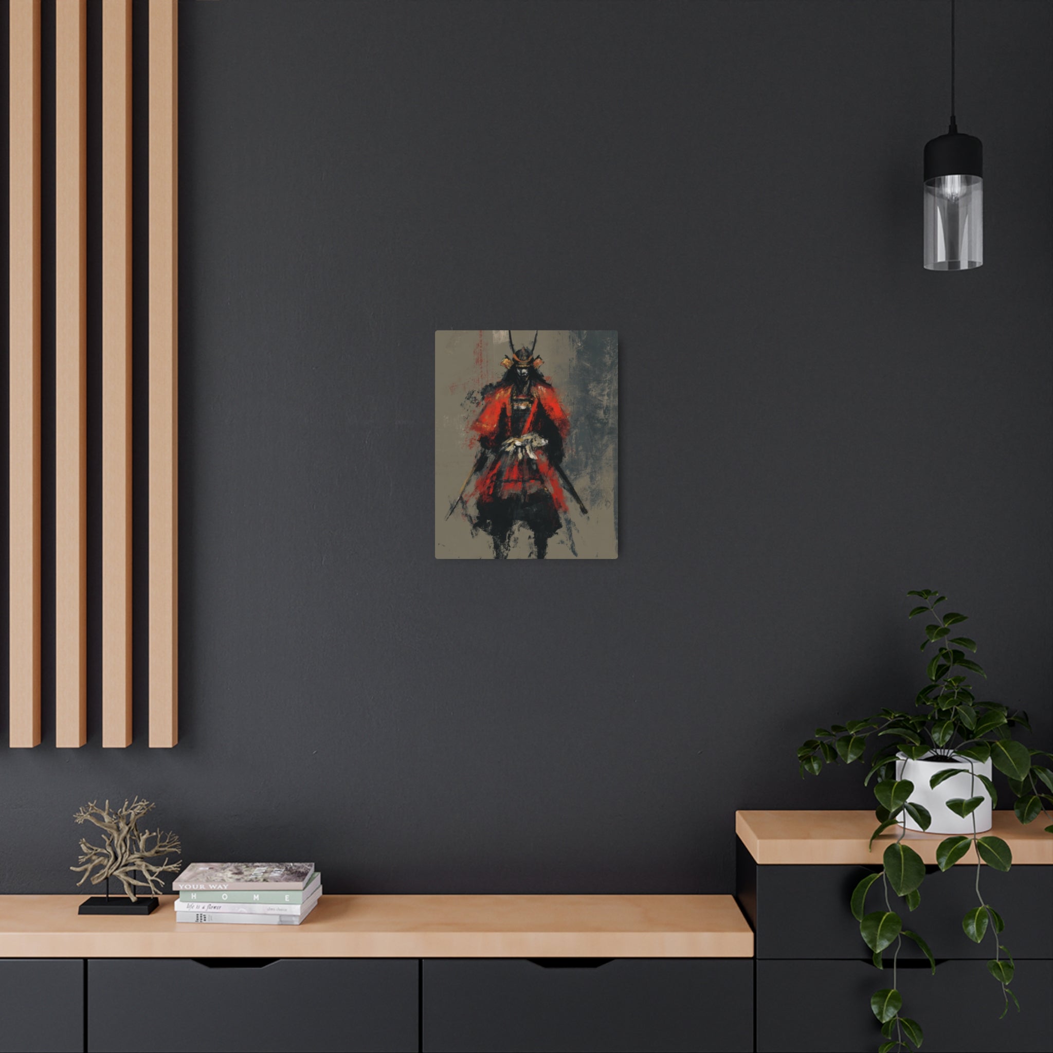 Samurai Warrior Metal Art Sign — Abstract Red Armor Wall Décor